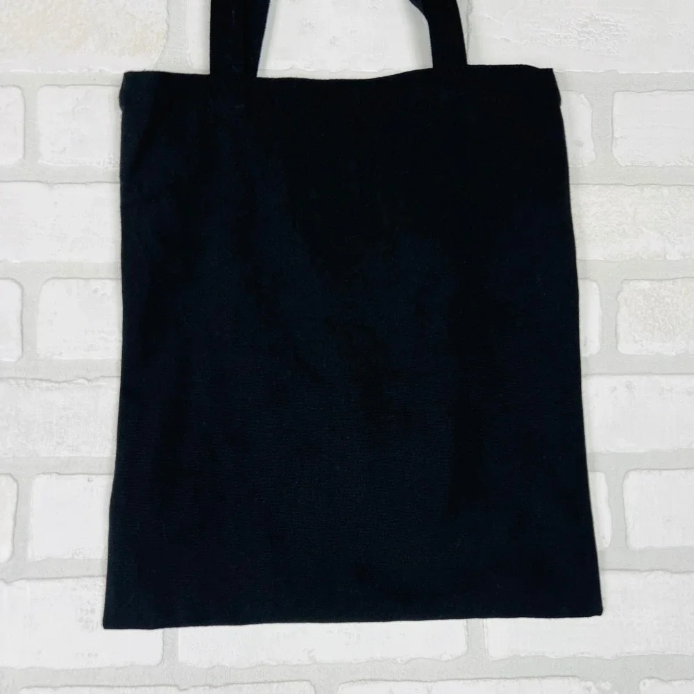 Black Fairy Mushroom Rhinestone Iridescent Canvas Tote Kids Bookbag 12 x 14.5